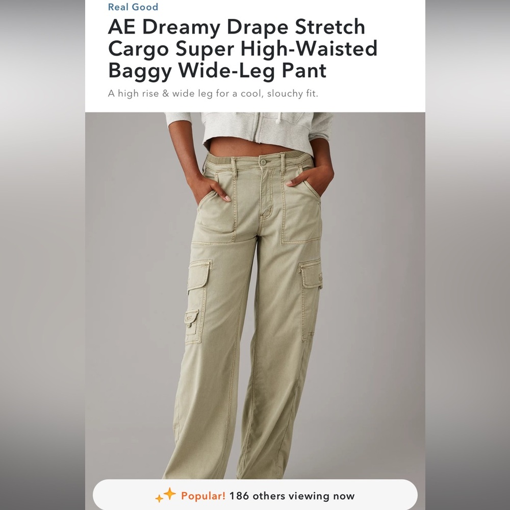 AE Dreamy Drape Stretch Cargo Super High-Waisted Baggy Wide-Leg Pant